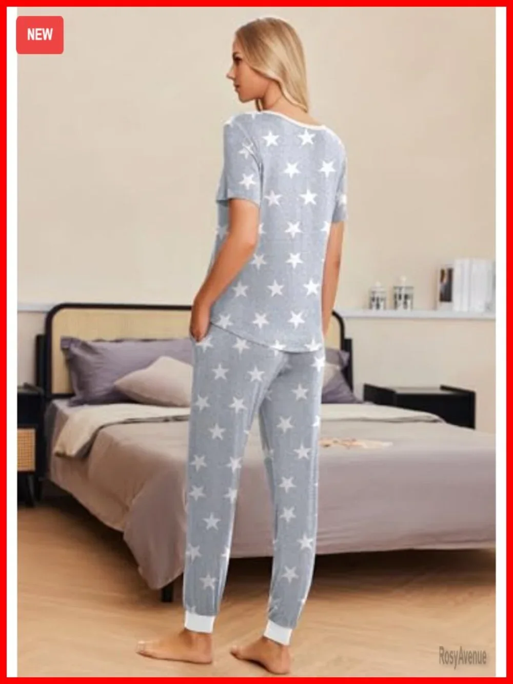 Women's Pajama Set - Short Sleeve Top & Jogger Pants with Pockets